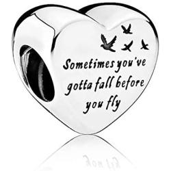MiniJewelry Women Birthday Gift Love Heart Charm for Bracelets Butterfly Freedom Engraved Sometimes Youve Gotta Fall Before You Fly