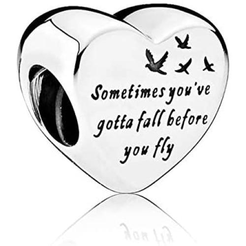 MiniJewelry Women Birthday Gift Love Heart Charm for Bracelets Butterfly Freedom Engraved Sometimes Youve Gotta Fall Before You Fly