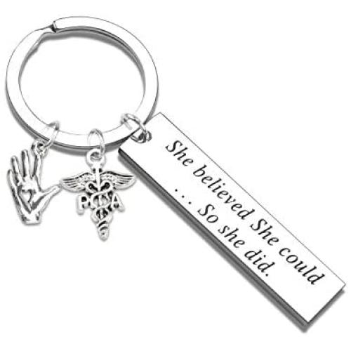 LLsuy PA Physical Therapy Assistant Gift PA Graduation Gift She Believed She Could So She Did Medical Caduceus Keychain