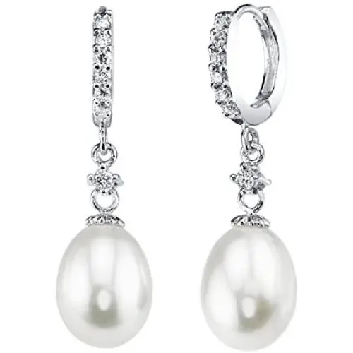 THE PEARL SOURCE 9-10mm Genuine White Freshwater Cultured Pearl & Cubic Zirconia Shiny Circle Earrings for Women THE PEARL SOURCE 9-10mm Genuine White Freshwater Cultured Pearl & Cubic Zirconia Shiny Circle Earrings for Women