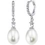 THE PEARL SOURCE 9-10mm Genuine White Freshwater Cultured Pearl & Cubic Zirconia Shiny Circle Earrings for Women