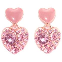 Falasoso Pink Stud Earrings For Women, Titanium Cubic Zirconia Hypoallergenic Heart Dangle Crystals 925 Sterling Silver Cute Earrings For Girls