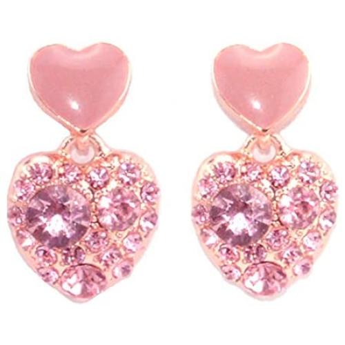 Falasoso Pink Stud Earrings For Women, Titanium Cubic Zirconia Hypoallergenic Heart Dangle Crystals 925 Sterling Silver Cute Earrings For Girls