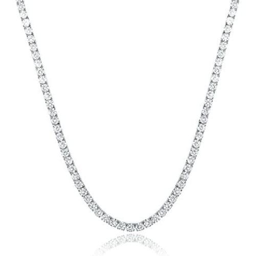 GEMSME 18K White Gold Plated 4.00mm Round Cubic Zirconia Classic Tennis Necklace 18 Inch