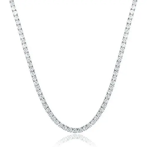 GEMSME 18K White Gold Plated 4.00mm Round Cubic Zirconia Classic Tennis Necklace 18 Inch GEMSME 18K White Gold Plated 4.00mm Round Cubic Zirconia Classic Tennis Necklace 18 Inch