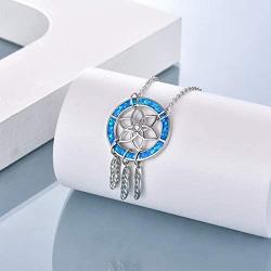 ONEFINITY Opal Necklace Sterling Sliver Created Blue Opal Infinity Heart/bee/Dream Catcher/Nurse Hat Necklace Opal Jewelry for Women Girl Wife Daughter (Dream Catcher Opal)