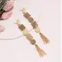 Geometric Metal Motif Linear with Chain Tassel Long Drop Polished Earrings