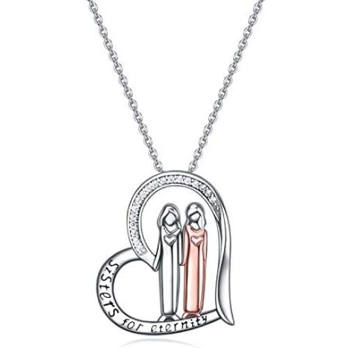 ONEFINITY Sister Necklace Sterling Silver Sister Pendant Necklace Sisters Jewelry Gifts for Women Girls