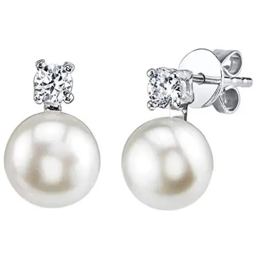 THE PEARL SOURCE 7-8mm Genuine White Freshwater Cultured Pearl & Cubic Zirconia Rosalie Earrings for Women THE PEARL SOURCE 7-8mm Genuine White Freshwater Cultured Pearl & Cubic Zirconia Rosalie Earrings for Women