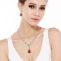 EVER FAITH Austrian Crystal Zircon Wedding Teardrop Necklace Earrings Set Ruby Color Silver-Tone