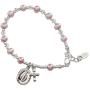 Childrens Sterling Silver Communion Rosary Bracelet with Cultured Pearl and Crystal (6-6.5'')