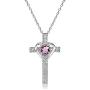 Sterling Silver Genuine or Synthetic Gemstone Heart in Cross Necklace for Women Girls