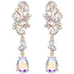 BriLove Womens Wedding Bridal Crystal Floral Scroll Chandelier Dangle Earrings