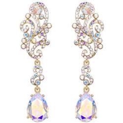 BriLove Womens Wedding Bridal Crystal Floral Scroll Chandelier Dangle Earrings