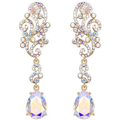 BriLove Womens Wedding Bridal Crystal Floral Scroll Chandelier Dangle Earrings