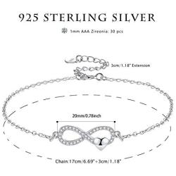 APHILUC Women 925 Sterling Silver Infinity Bracelet Endless Love Heart Adjustable Bracelet for Women Girls Jewelry Gifts