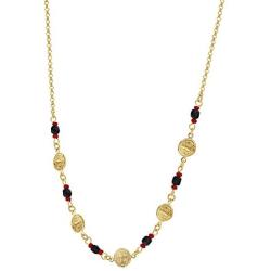 In Season Jewelry 18k Gold Plated St Benedict Medal Necklace Evil Eye Protection Simulated Azabache 17''