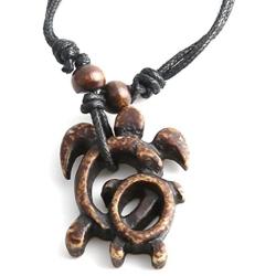 HZMAN Unisex Hawaiian Mother and Baby Turtles Resin Pendant - Adjustable Cord Surfer Necklace - Cool Surfer Hawaiian Beach Style Jewelry