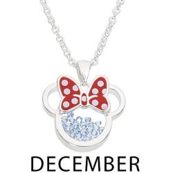 Disney Birthstone Women and Girls Jewelry Minnie Mouse Silver Plated Shaker Pendant Necklace, 18+2'' Extender