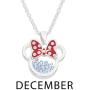 Disney Birthstone Women and Girls Jewelry Minnie Mouse Silver Plated Shaker Pendant Necklace, 18+2'' Extender