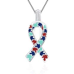LGSY Ribbon Autism Awareness Puzzle Cage Pendants for Pearl Jewelry Making Sterling Silver, Design Pearl Cage Pendants for Adorable Gift