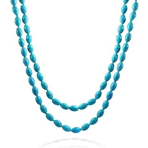 Bling Jewelry Extra Long Endless Wrapping Layering Beaded Sead Oval Shape Strand Purple Red Blue Turquoise Simulated Gemstone Necklace for Women 50 Inch