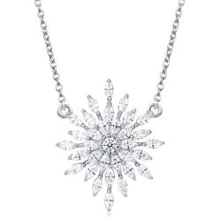 Carleen Sterling Silver Cubic Zirconia CZ Simulated Diamond Luxury Look Large Big Statement Snowflake Necklace Pendant Studs Earrings Jewelry For Women Girls Teens