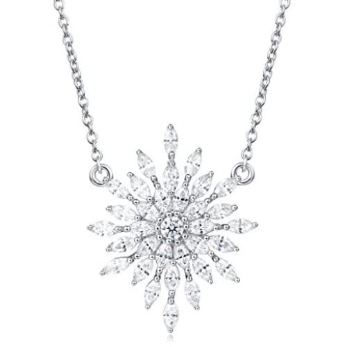 Carleen Sterling Silver Cubic Zirconia CZ Simulated Diamond Luxury Look Large Big Statement Snowflake Necklace Pendant Studs Earrings Jewelry For Women Girls Teens