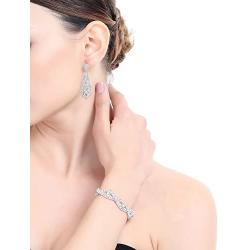 Hanpabum Bridal Wedding Jewelry Set for Women Bracelets and Dangle Teardrop Earrings Set for Women Jewelry Made with Clear Crystals