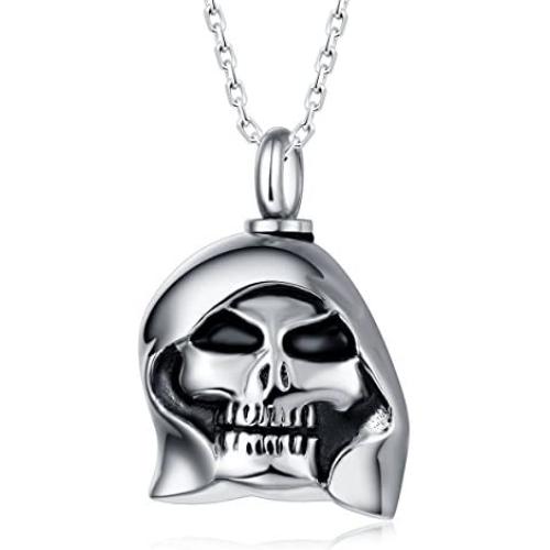 UNY Trendy 316L Stainless Steel Evil Skull Pet Urn Ashes Pendant Memorial Ash Keepsake Cremation Jewelry