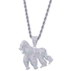 Moca Jewelry Hip Hop Iced Out Bling Ape Pendant Individual Necklace,14K Gold Plated Micro-Pave Simulated Diamond Punk Necklace with 24” Stainless Steel Rope Link Chain for Men Women