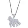 Moca Jewelry Hip Hop Iced Out Bling Ape Pendant Individual Necklace,14K Gold Plated Micro-Pave Simulated Diamond Punk Necklace with 24” Stainless Steel Rope Link Chain for Men Women
