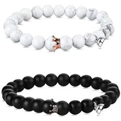 YADOCA 2 Pcs Magnetic Couples Bracelets for Women Men Beaded Matching Bracelets for Him and Her Connect Bracelet Crown Bracelet for Couple Valentine’s Day Gift Best Friend Bracelets Friendship