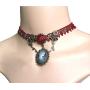 Christmas Vintage Rose Vine Lace Choker Necklace Retro Lace Bracelet Red Crystal Ring for Women Girls Xmas Cosplay Jewelry Set
