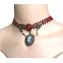 Christmas Vintage Rose Vine Lace Choker Necklace Retro Lace Bracelet Red Crystal Ring for Women Girls Xmas Cosplay Jewelry Set