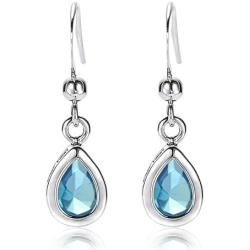 RIZILIA Dangle Drop Pierced Earrings with Pear Cut CZ [7 Colors available] in White Gold Plated, Simple Modern Elegant