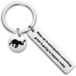 WUSUANED Inspirational Quote Keychain Wake Up in Anticipation Something is Going to Happen Today Elephant with Butterflies Motivational Jewlery