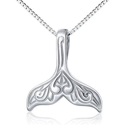 S925 Sterling Silver Jewelry Dolphin Mermaid Tail Pendant Necklace, Box Chain,18 inches