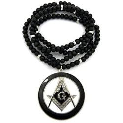 Shiny Jewelers USA Mens Freemason Masonic Compass Pendant with 6mm/30 Wooden Bead Necklace