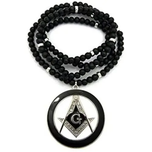 Shiny Jewelers USA Mens Freemason Masonic Compass Pendant with 6mm/30 Wooden Bead Necklace Shiny Jewelers USA Mens Freemason Masonic Compass Pendant with 6mm/30 Wooden Bead Necklace