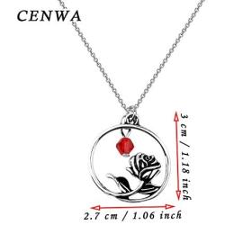 CENWA Beauty and The Beast Inspired Rose Necklace Enchanted Rose Inspired Necklace Beauty Fairy Tale Necklace