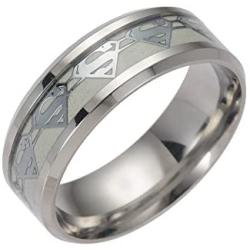ERLUER Mens Stainless Steel Rings Luminous Glow in The Dark Superman Band Women Jewelry Ring