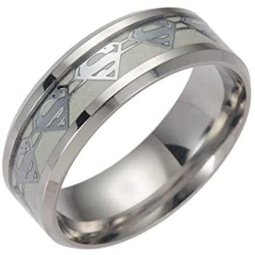 ERLUER Mens Stainless Steel Rings Luminous Glow in The Dark Superman Band Women Jewelry Ring