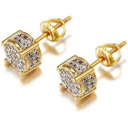 Iced Out Cubic Zirconia Screw Back 18k Gold Plated Round Stud Earring For Men and Women Hypoallergenic Earring TwoTone Micropave Hip Hop Jewelry SENTERIA