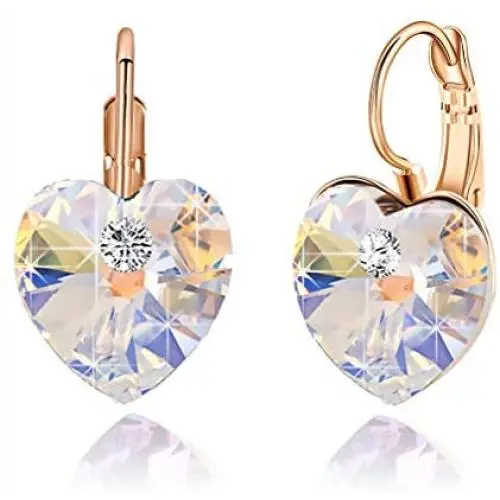 Swarovski Crystal Heart Drop Leverback Earrings for Women 14K Rose Gold Plated Hypoallergenic Jewelry Swarovski Crystal Heart Drop Leverback Earrings for Women 14K Rose Gold Plated Hypoallergenic Jewelry