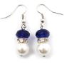 Avalaya White & Royal Blue Imitation Pearl Bead with Diamante Ring Necklace, Bracelet & Earrings Set (Silver Tone Metal) - 44cm L/ 4cm Ext