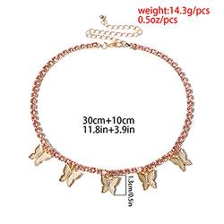 Doubnine Butterfly Necklace Choker Bling Iced CZ Tennis Chain Jewelry Gift for Women Girls (pink)