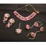 Zephyrr Handmade Pink Gota Patti Floral Fashion Jewelry Set for Women and Girls: Haldi, Baby Shower, Mehndi Godbharai Necklace Set with Earrings/Maang Teeka/Bangles/Ring