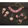 Zephyrr Handmade Pink Gota Patti Floral Fashion Jewelry Set for Women and Girls: Haldi, Baby Shower, Mehndi Godbharai Necklace Set with Earrings/Maang Teeka/Bangles/Ring Zephyrr Handmade Pink Gota Patti Floral Fashion Jewelry Set for Women and Girls: Haldi, Baby Shower, Mehndi Godbharai Necklace Set with Earrings/Maang Teeka/Bangles/Ring