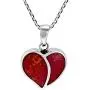 AeraVida One Love Heart Reconstructed Red Coral Inlays .925 Sterling Silver Pendant Necklace